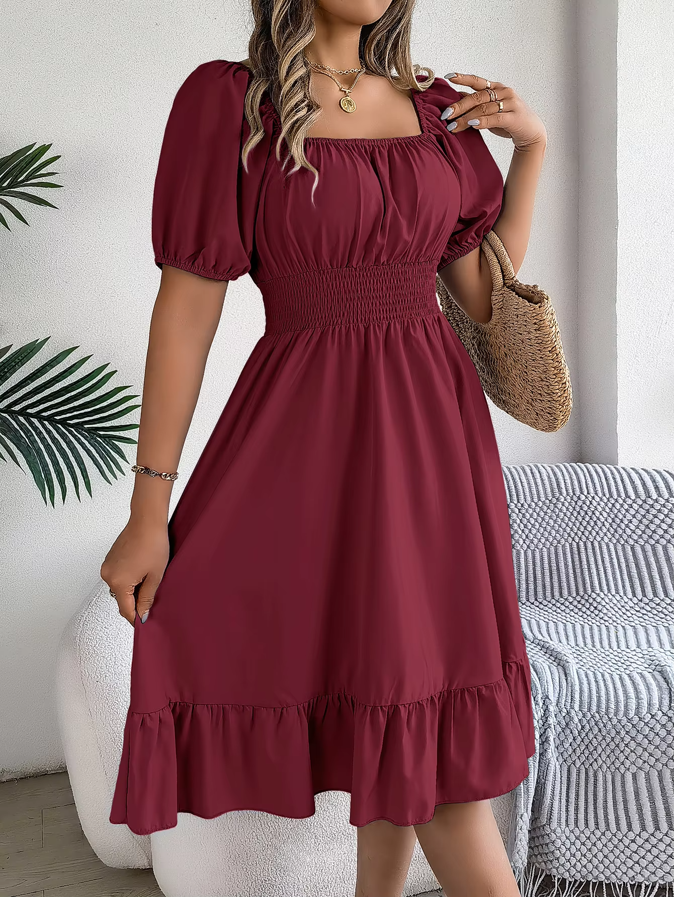 Riley™ - Robe en Lin à Manches Courtes et Décolleté en V Élégant