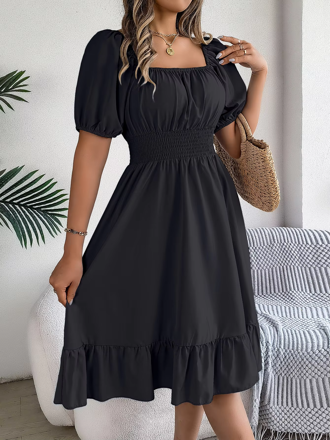 Riley™ - Robe en Lin à Manches Courtes et Décolleté en V Élégant