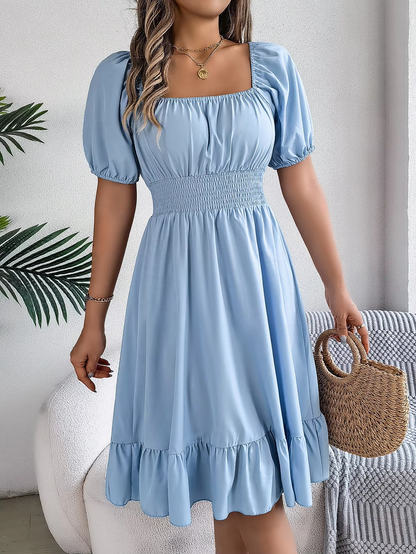 Riley™ - Robe en Lin à Manches Courtes et Décolleté en V Élégant