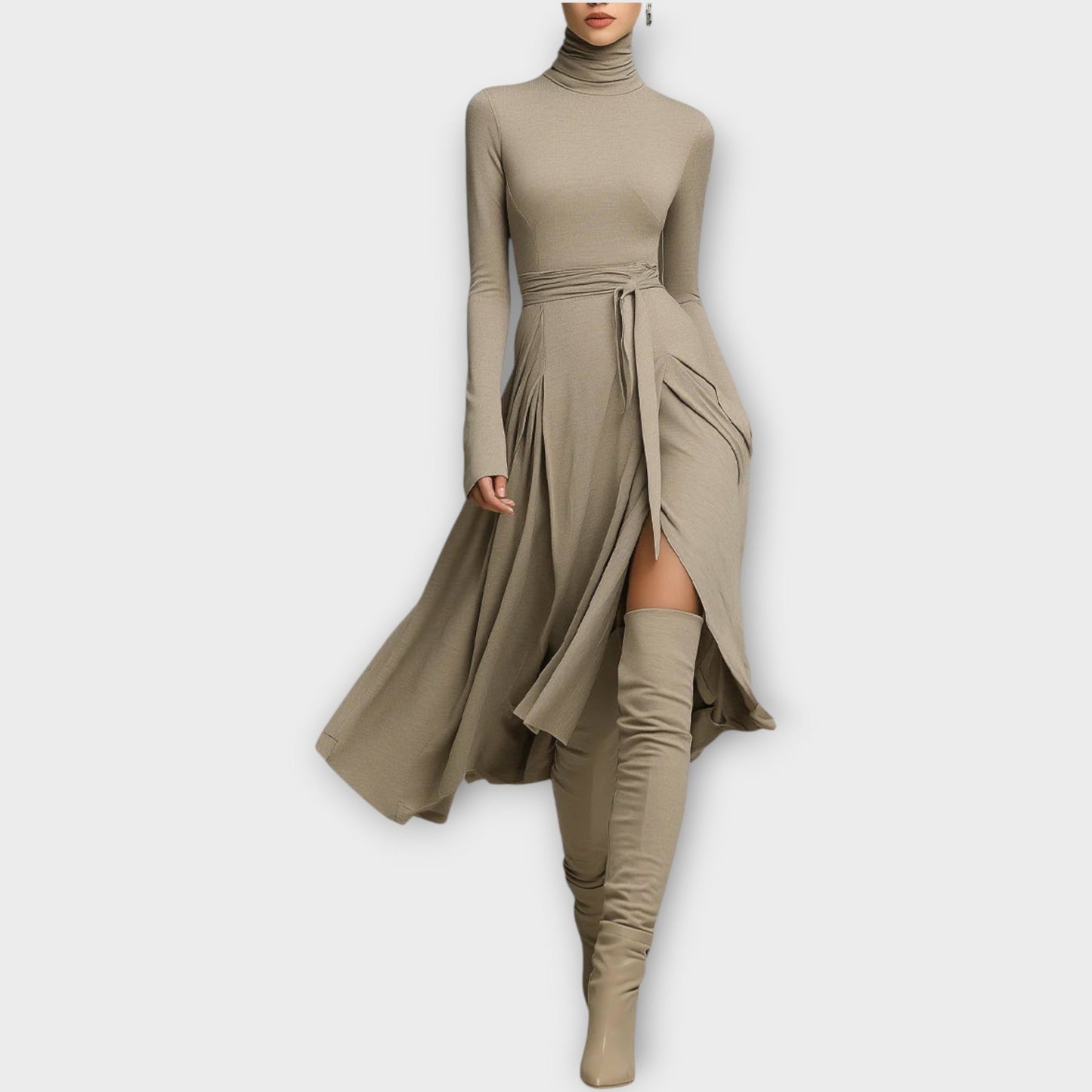 Robe Maxi Enveloppante avec Col Haut Élégant