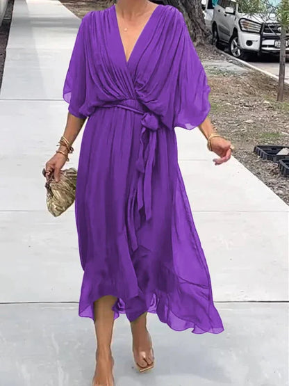Loisa - Robe en Chiffon Élégante avec Décolleté en V