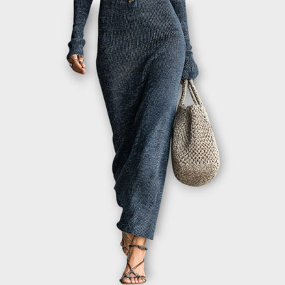 Robe Maxi Côtelée avec Capuche et Boutons
