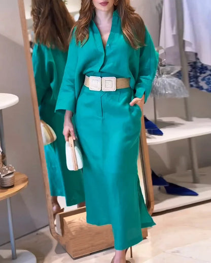 Robe à manches longues de couleur unie