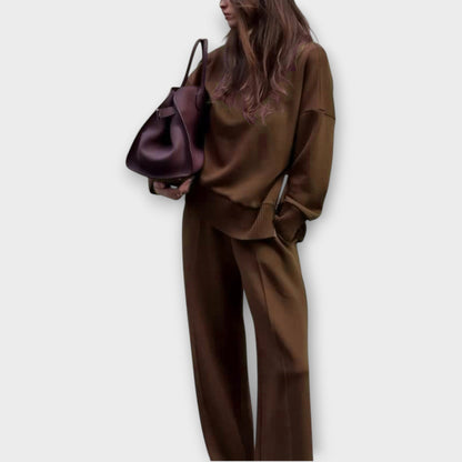 Ensemble de Pull Détendu à Col Montant et Pantalons à Jambes Larges