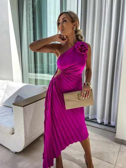 Dariella | Robe à Une Seule Manche avec Fleurs Romantiques