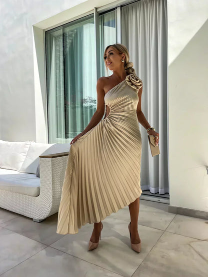 Lizbeth - Robe Maxi à Fleurs avec Épaule Dégagée