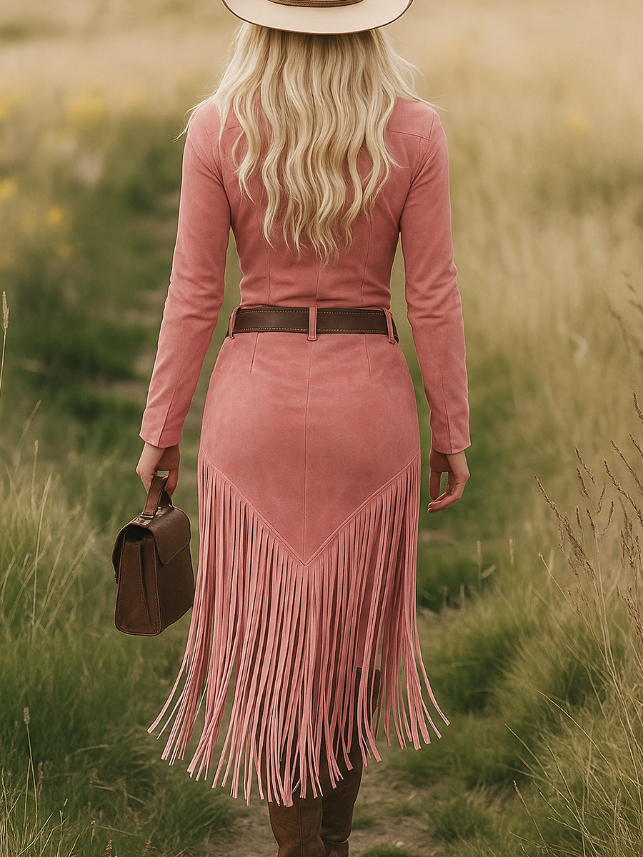 Valencia | Robe en daim avec franges