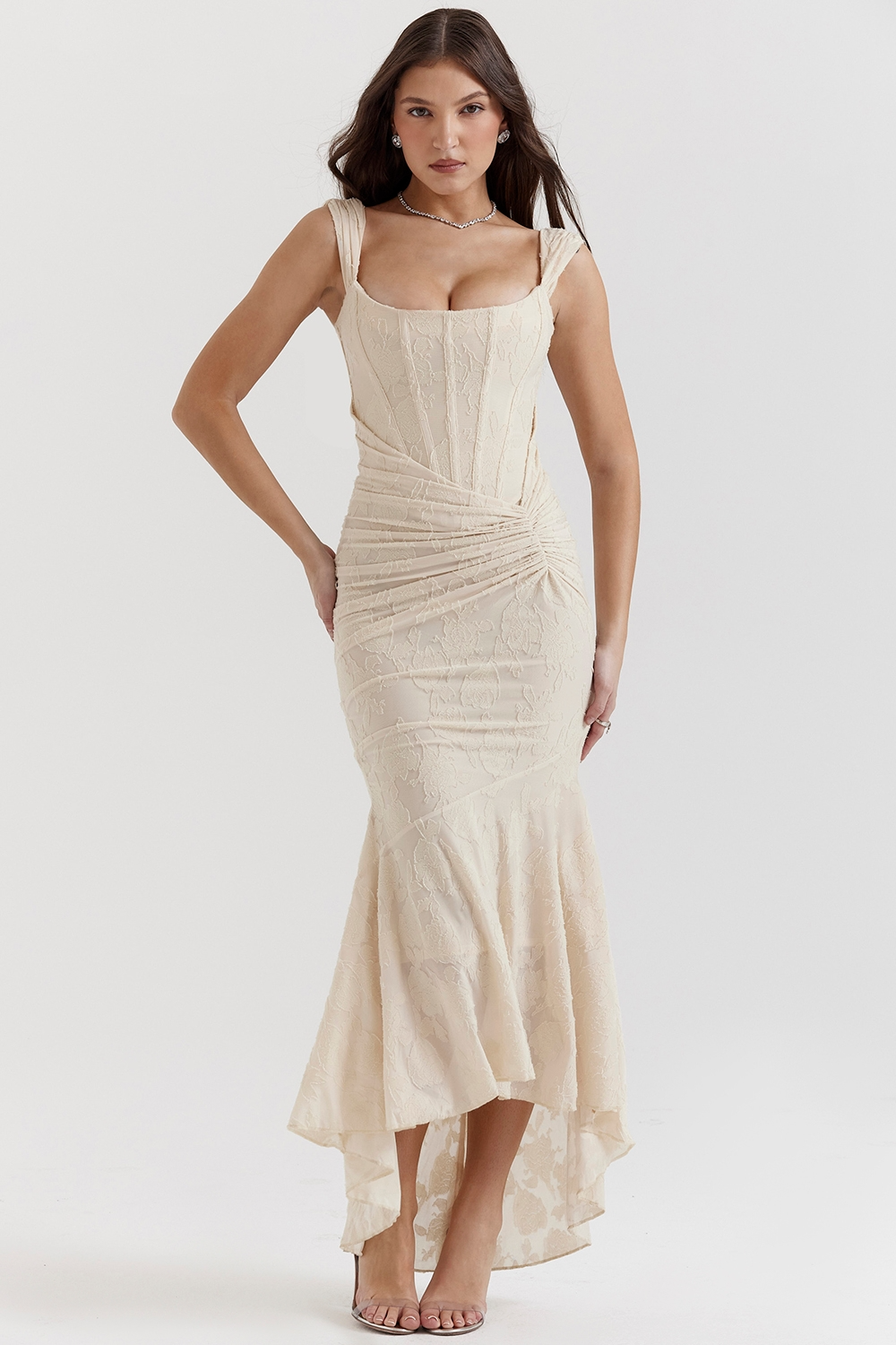 Dove - Robe Maxi en Dentelle Élégante et Ajustée