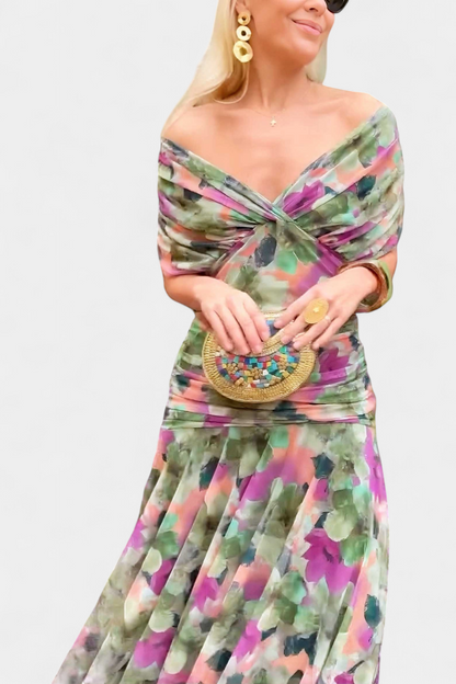 VIVIAN | ROBE LONGUE À FLEURS AVEC ENCOLURE EN V