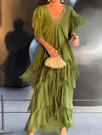 Riza - Robe Plissée avec Décolleté en V et Fluide