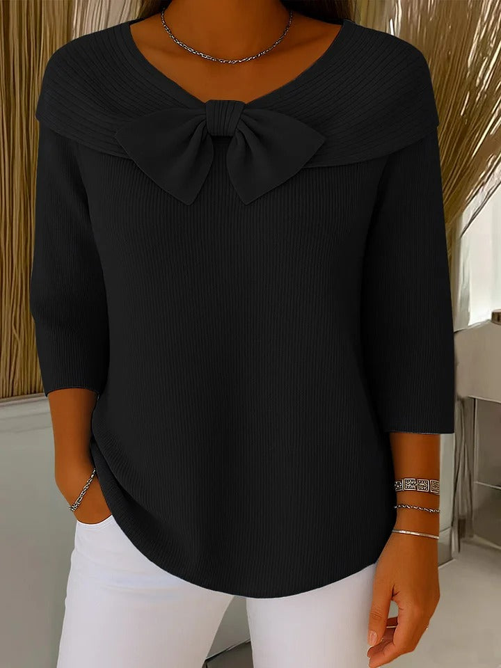 Emma – Pull Femme avec Nœud et Encolure Ronde