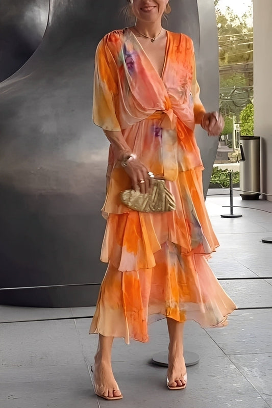 Jane - Robe florale, multilayer avec décolleté en V pour femmes