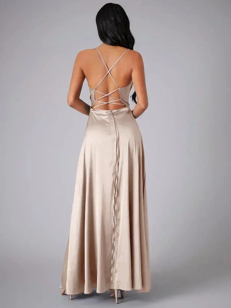Robe Maxi de Nuit avec Bretelles Spaghetti pour Femmes avec Haute Fente