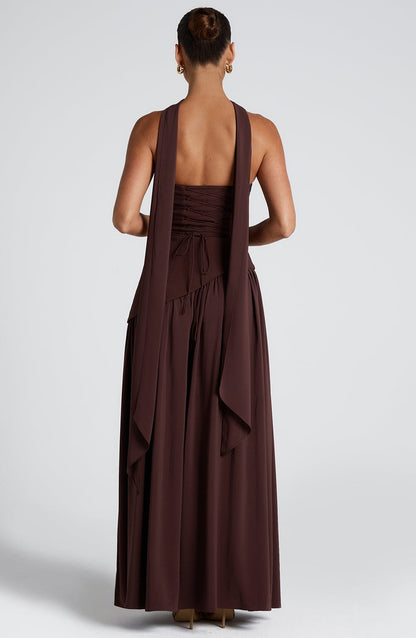Robe Maxi Sans Manches pour Femme avec Fente Haute et Taille Asymétrique