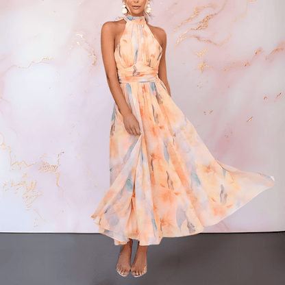 ESTHER | ROBE IMPRIMÉE EN AQUARELLE À COL HALTER