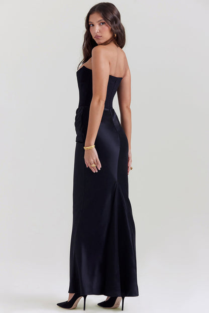 Paloma - Robe Maxi Élégante en Satin Sans Manches