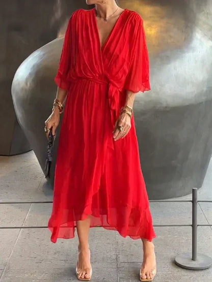 Monica™ | Robe en Chiffon de Soie à Col V