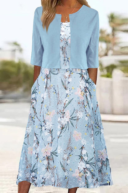 Elise™ - Robe Midi à Fleurs Deux Pièces