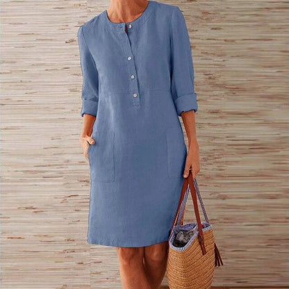 Raquel – Robe longue avec manches en coton et lin