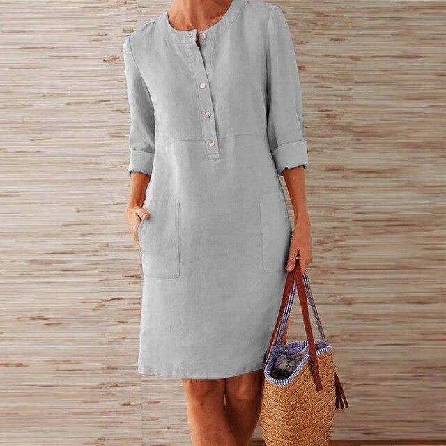 Raquel – Robe en coton et lin à manches longues