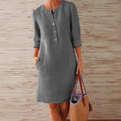 Raquel – Robe longue avec manches en coton et lin