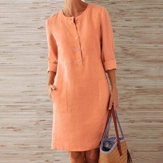 Raquel – Robe longue avec manches en coton et lin
