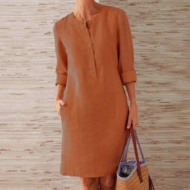 Raquel - Robe à manches longues en coton et lin
