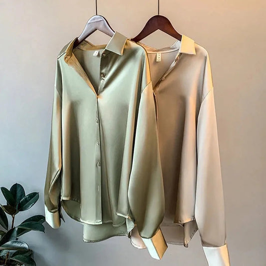 Olivia - Blouse Luxe en Satin à Manches Longues