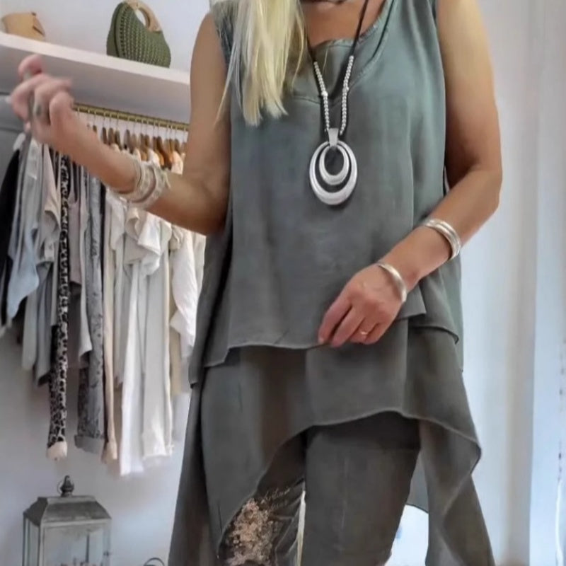 Ora - Ensemble Femme en Deux Pièces : Top Sans Manches et Pantalon Imprimé