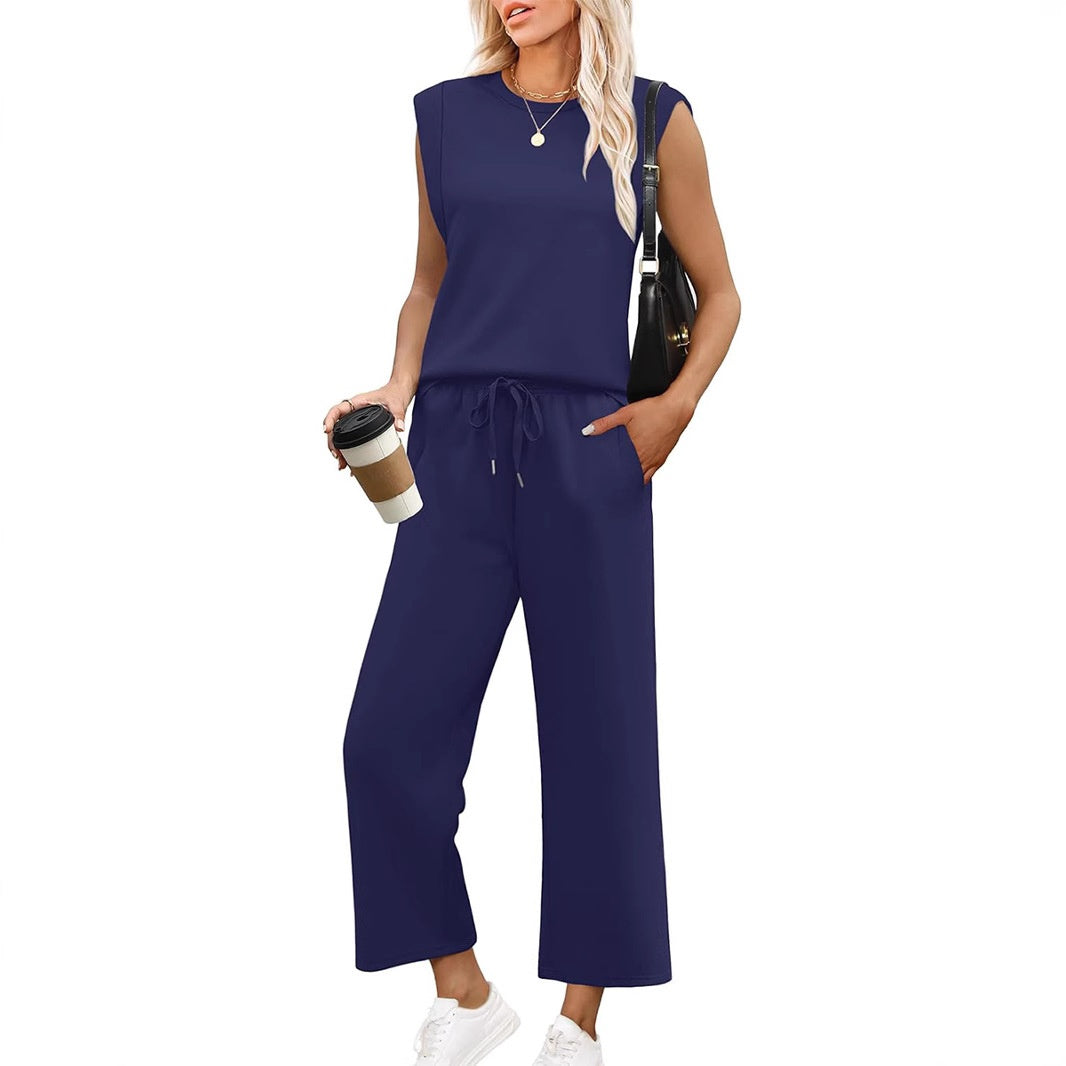 EVANIA – ENSEMBLE HAUT SANS MANCHES ET PANTALONS CROPPED AMPLE