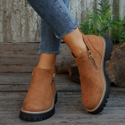 Bottines pour femmes à bout rond et fermeture éclair latérale