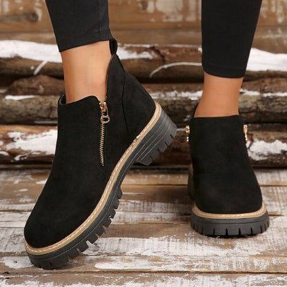 Bottines pour femmes à bout rond et fermeture éclair latérale