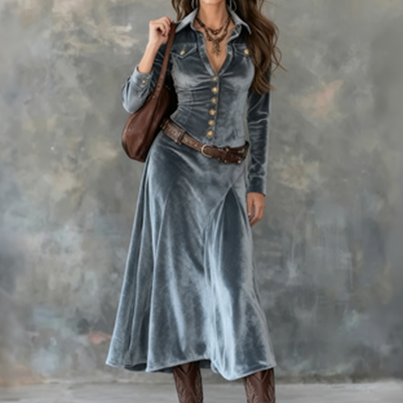 Dulce | Robe maxi vintage en velours fluide