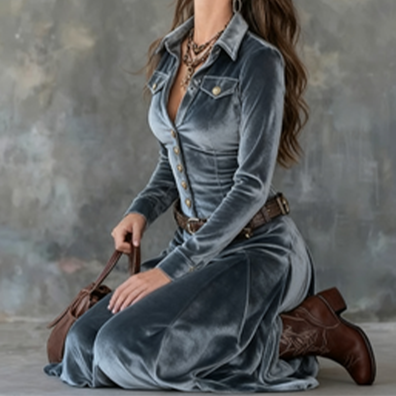 Dulce | Robe maxi vintage en velours fluide