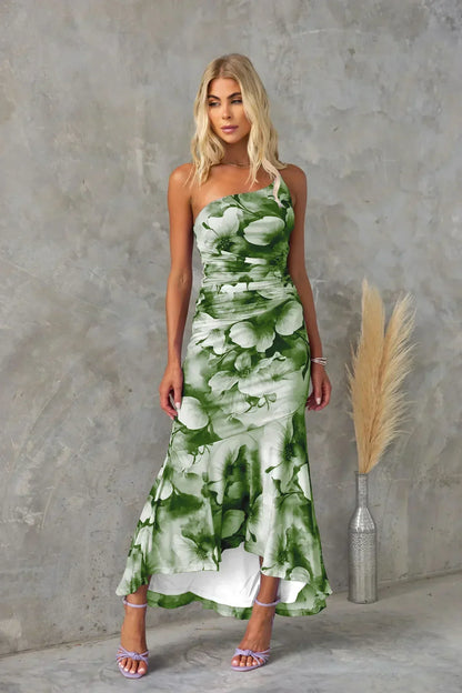 Nimue - Robe en Satin Courte à Une Épaule
