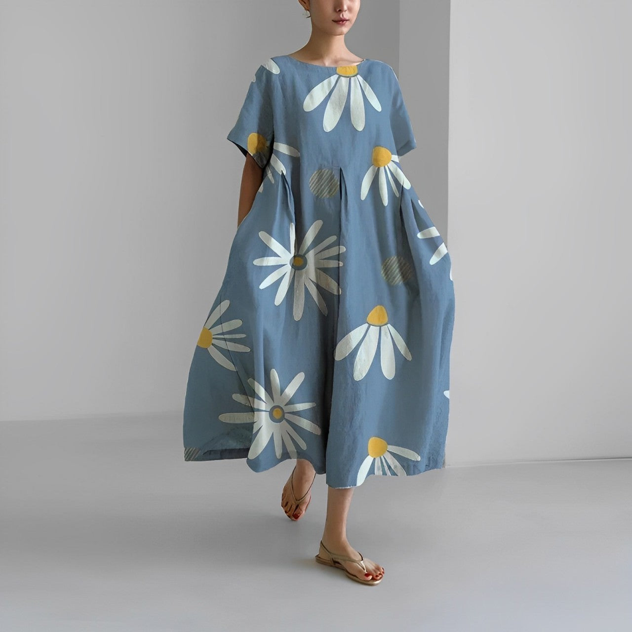 Daisy - Robe Maxi Ample à Grande Vague Rétro