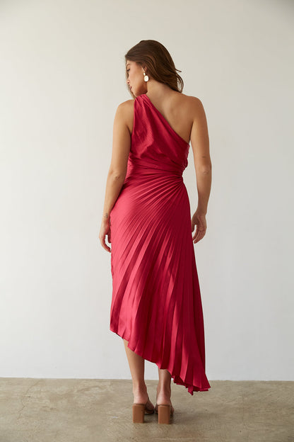 Sylviana - Robe Midi Plissée à Une Épaule